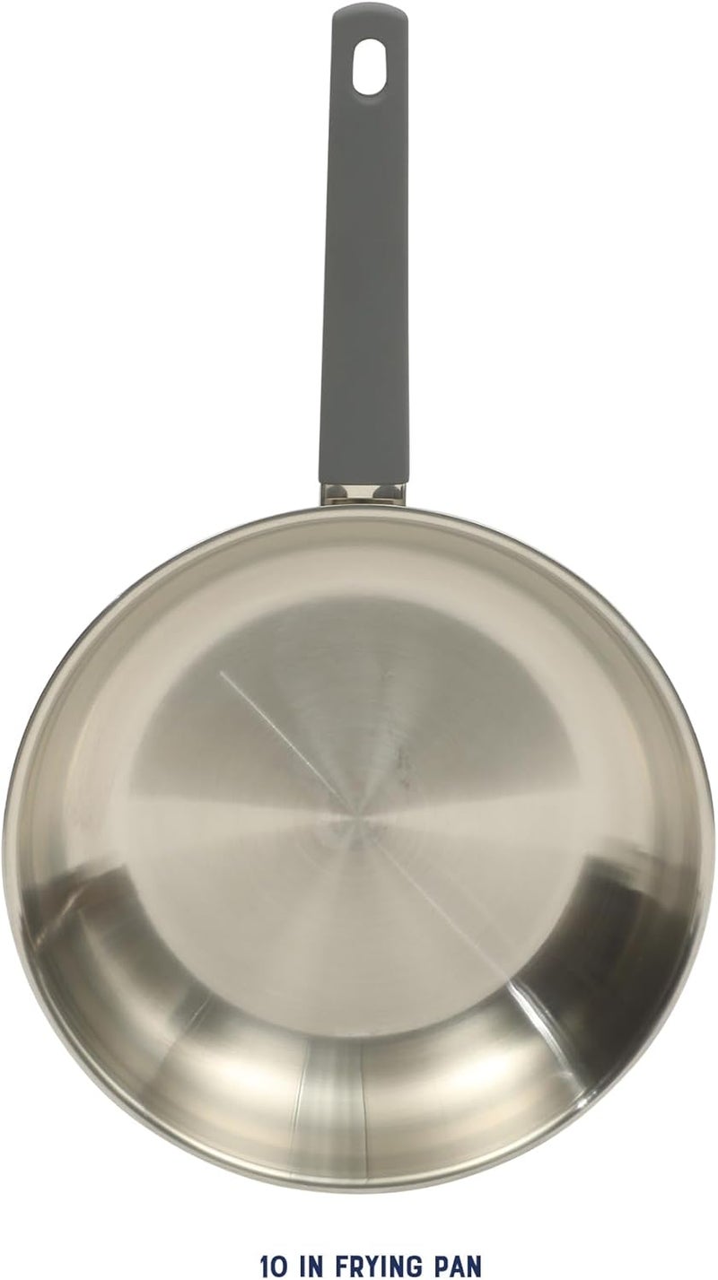 Oster Beauford 10-Inch Stainless Steel Frying Pan – Induction, Oven & Dishwasher Safe Skillet, Soft-Touch Gray Handle, 5-Ply Encapsulated Bottom - Image 3